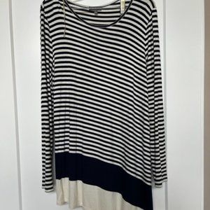 Cream and Navy Striped Angled Shirt